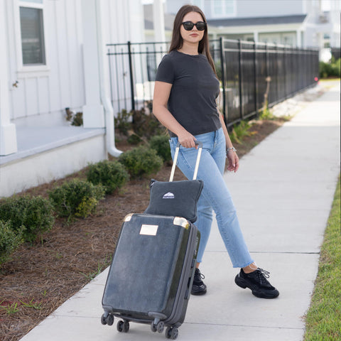 BlueHills lightweight grey travel blanket ideal for easy packing.