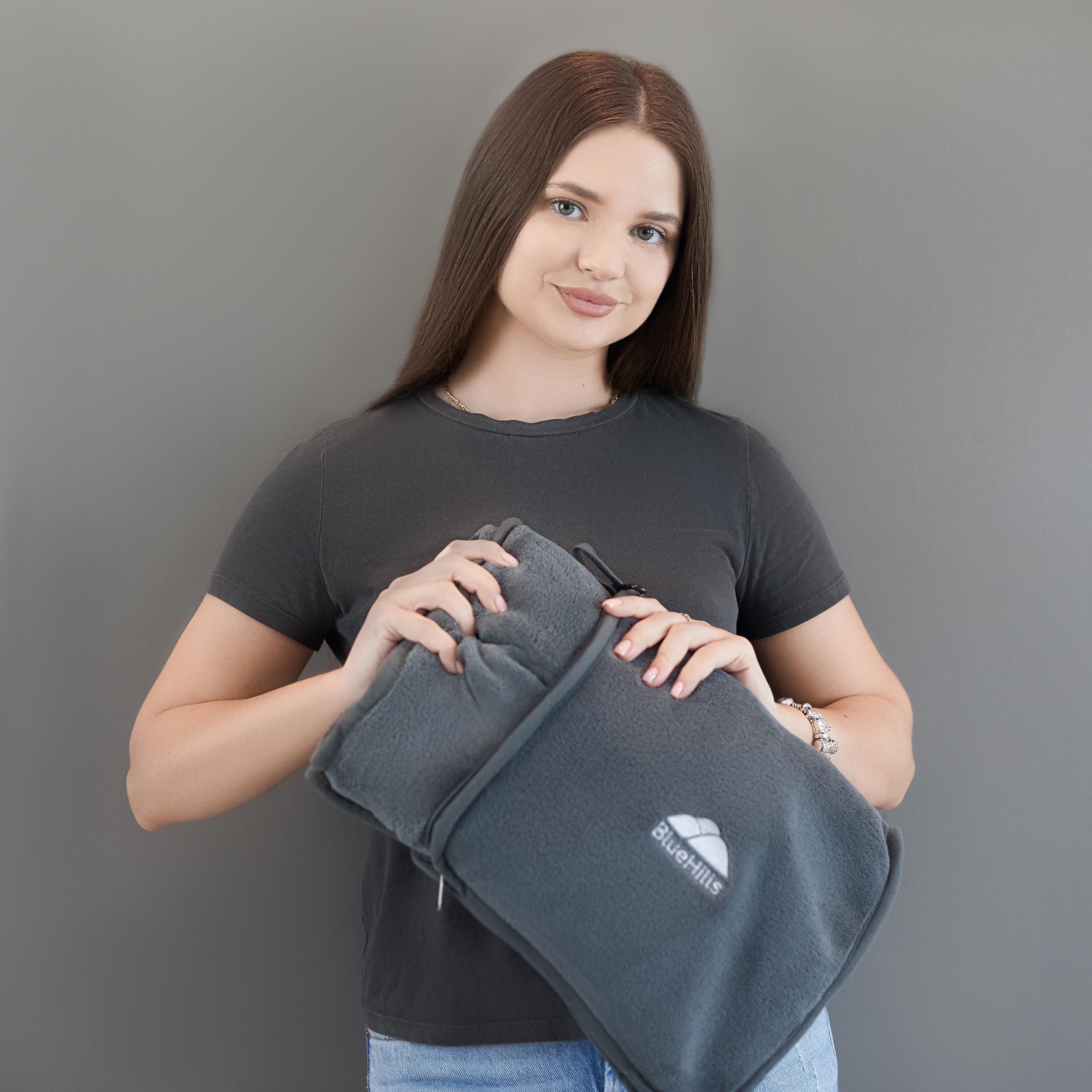 BlueHills compact carry bag system keeps blanket organized in luggage.