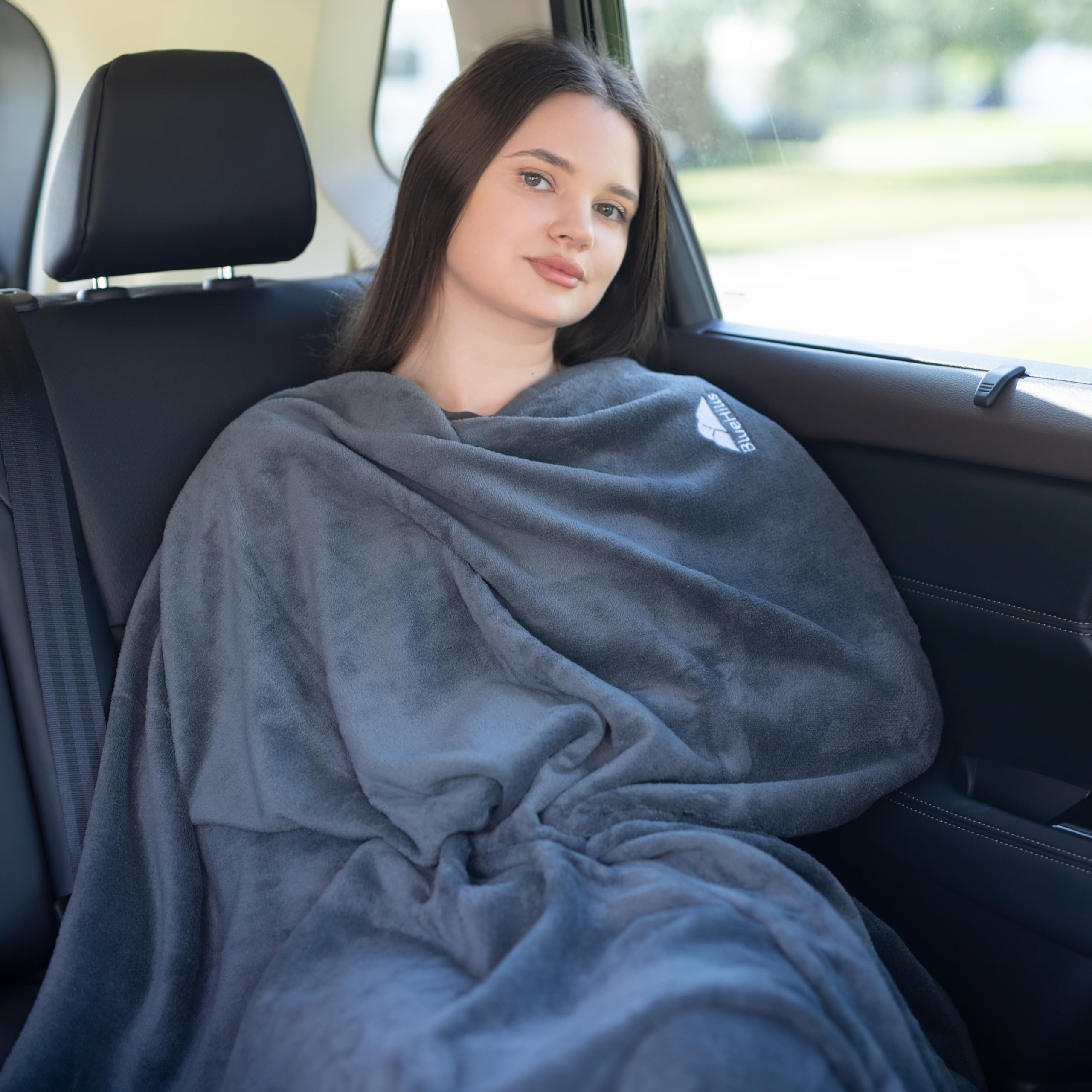 BlueHills travel blanket 60x43 throw size for couch or lounge use.