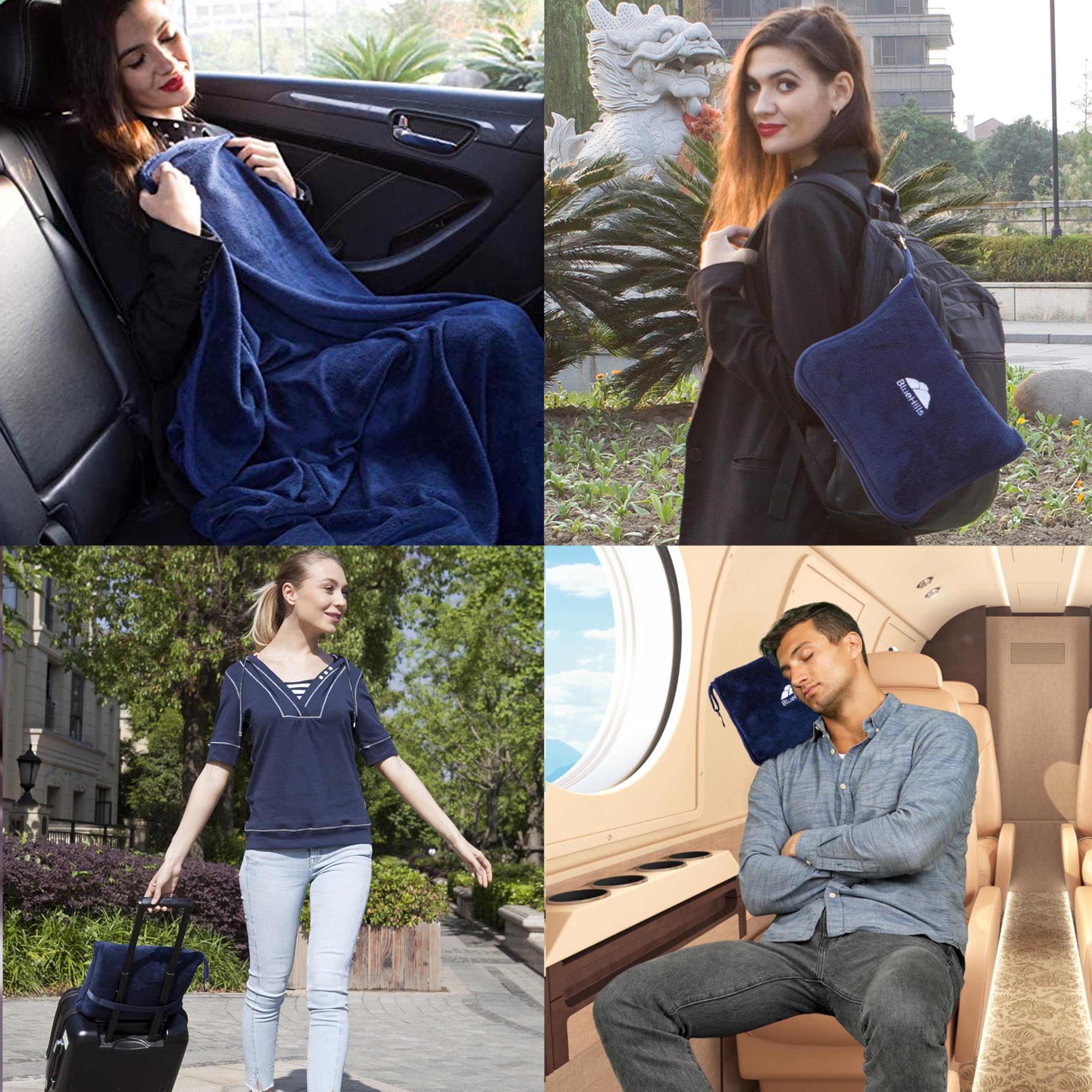 BlueHills travel blanket case doubles as a pillow for easy packing