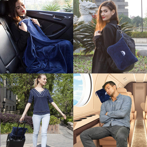 BlueHills travel blanket case doubles as a pillow for easy packing