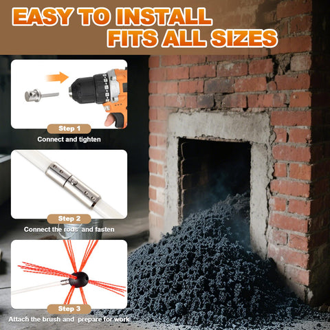 Bluesea chimney cleaning kit in use safely reaching tight flue spots