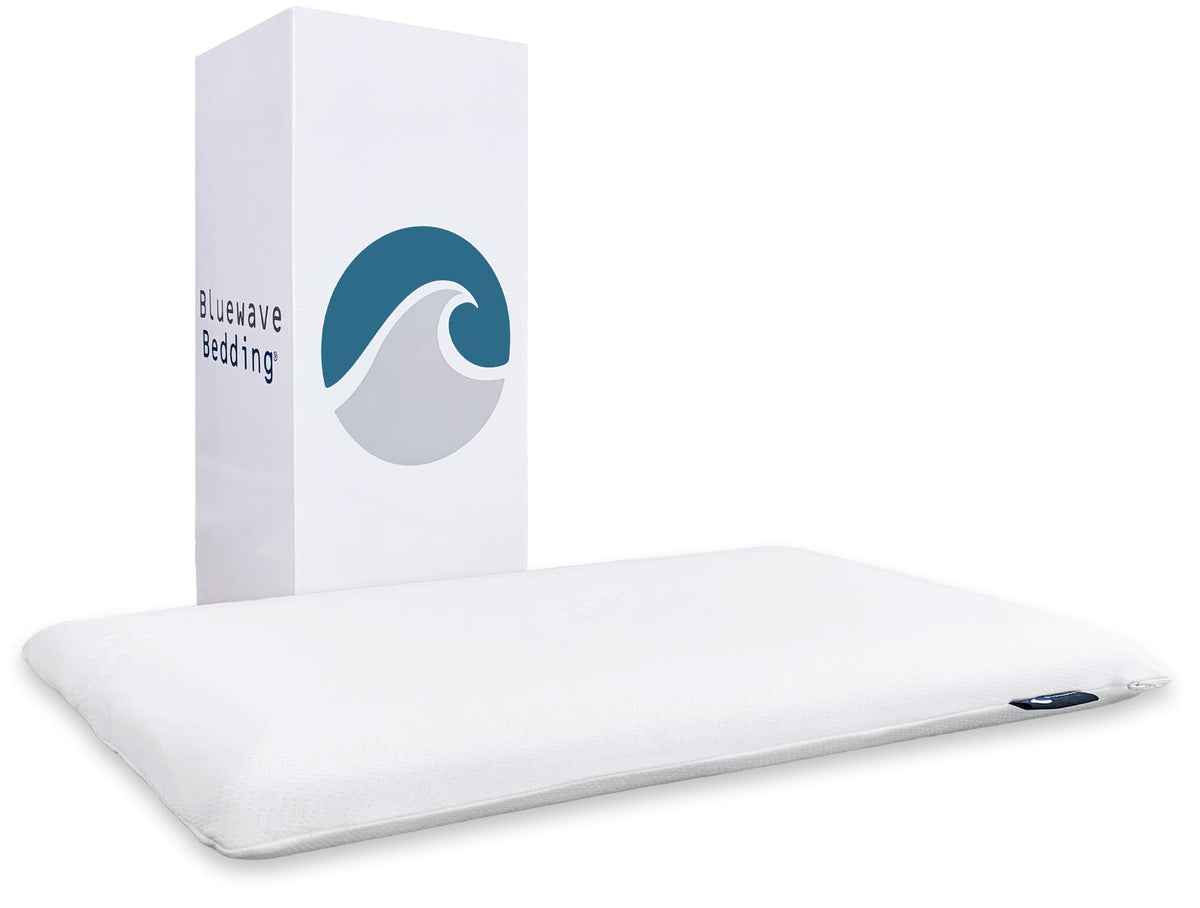 Bluewave Bedding Extra Slim pillow foam close-up showing contour for neck support.