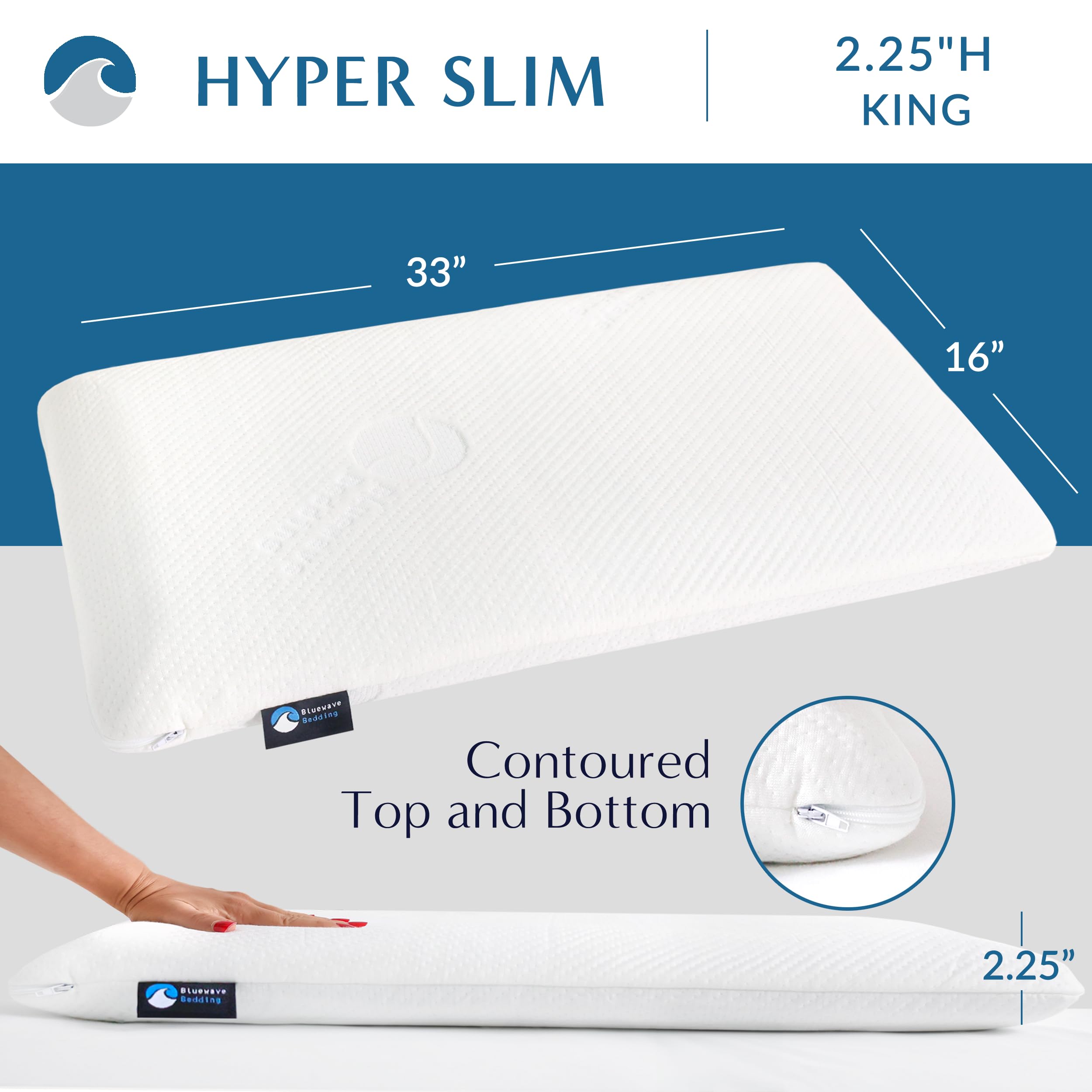 Bluewave Bedding Hyper Slim Pillow cover removable—easy to clean and maintain hygiene.
