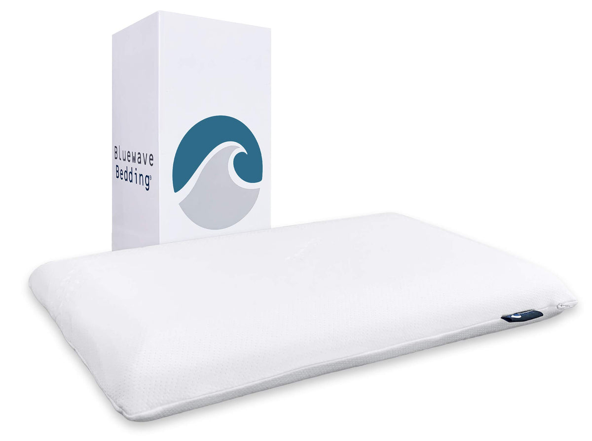 Bluewave Bedding Super Slim Pillow being opened to air out odor for refresh.