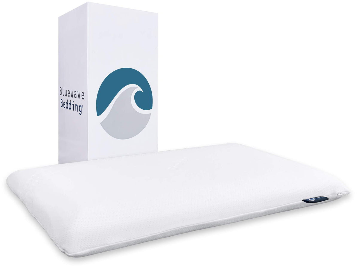 Bluewave Ultra Slim pillow close-up shows gel memory foam comfort for neck support