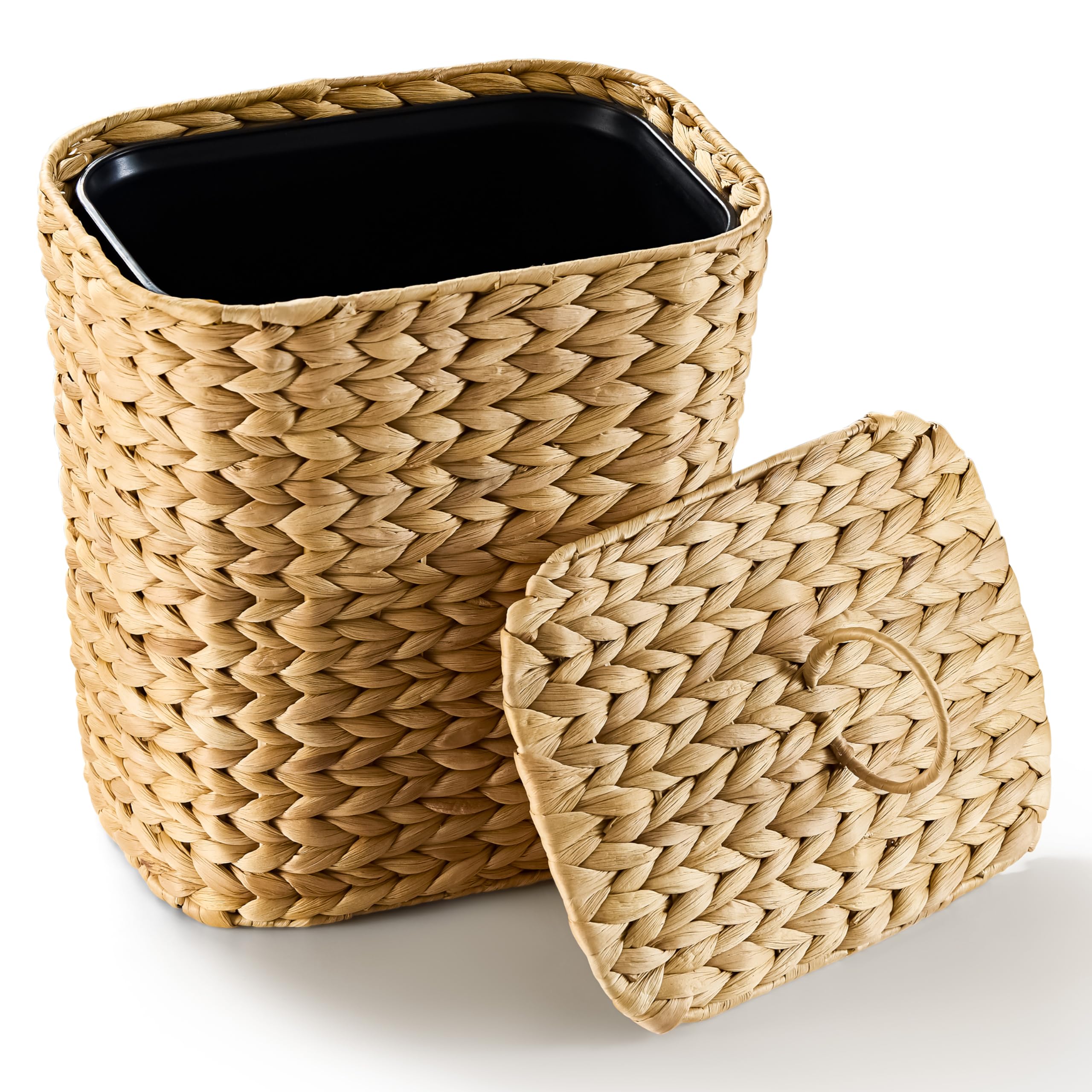 Bluewest 2.6-gallon wicker trash can with lid, space-saving bathroom essential.