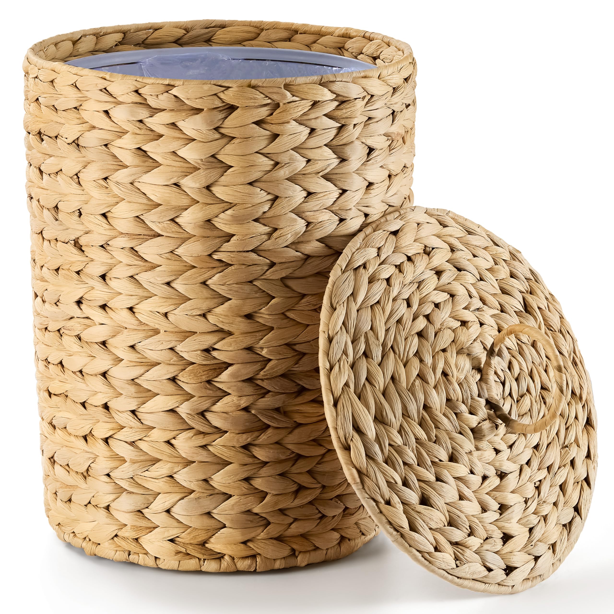 BLUEWEST 3-gallon wicker trash can with lid for small spaces and odor control