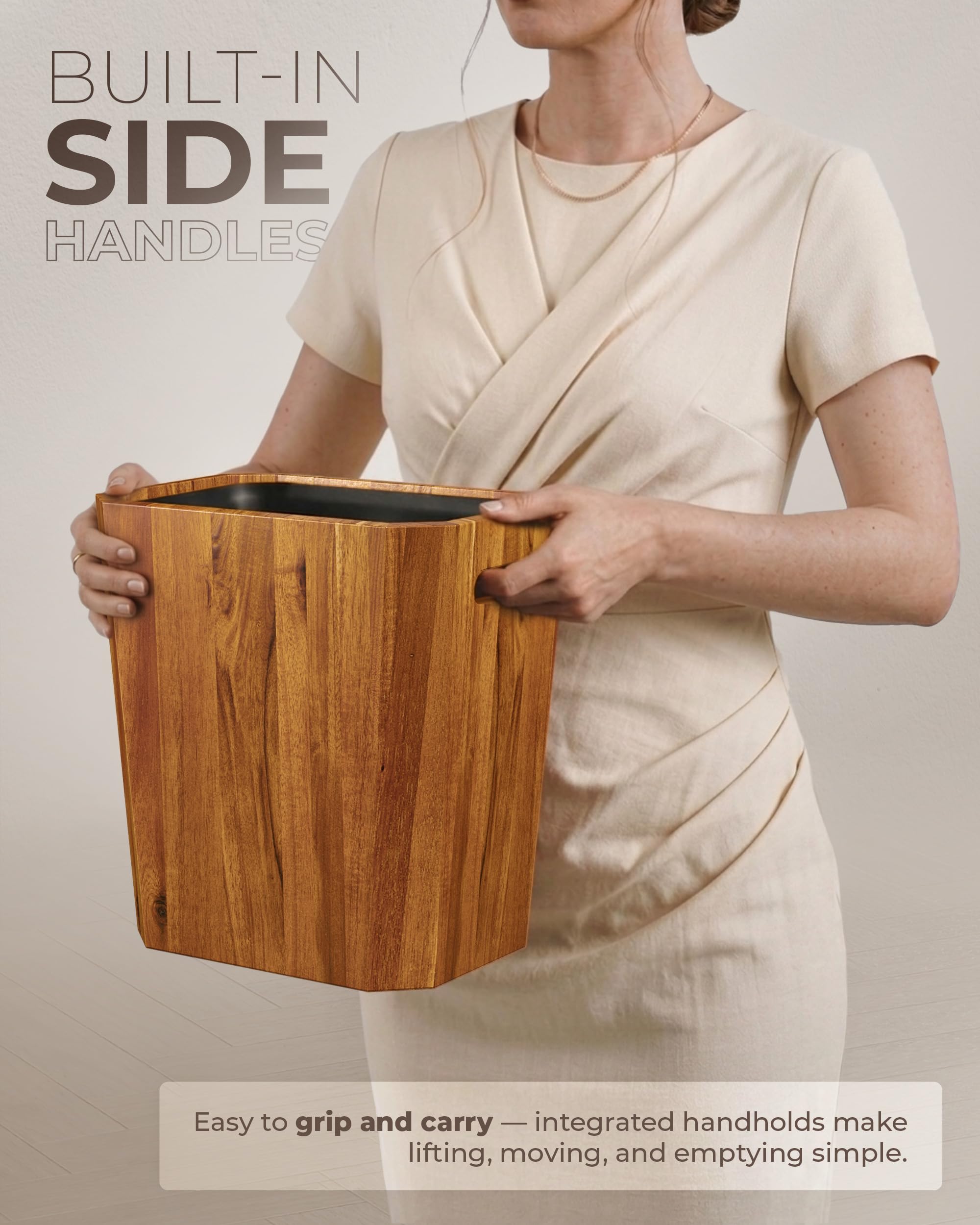 BLUEWEST acacia wastebasket in bathroom with warm tone