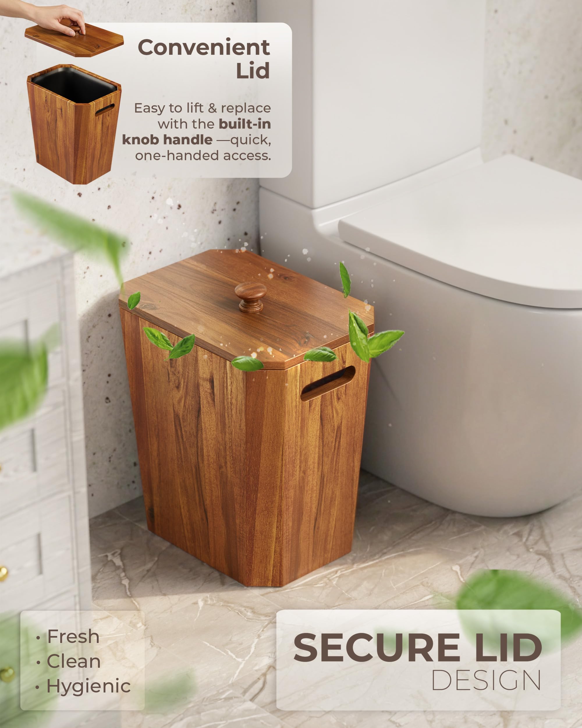BLUEWEST acacia wastebasket in office setting complements decor