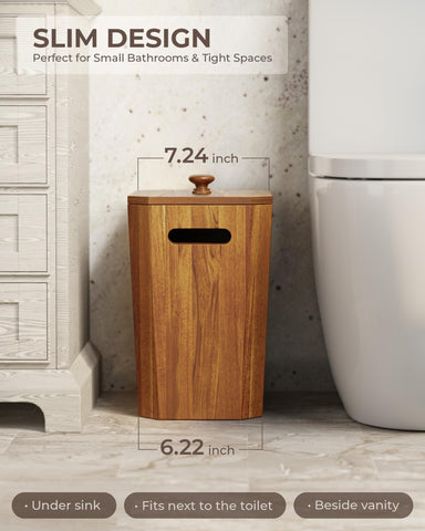 BLUEWEST acacia wastebasket with removable bin for easy cleaning