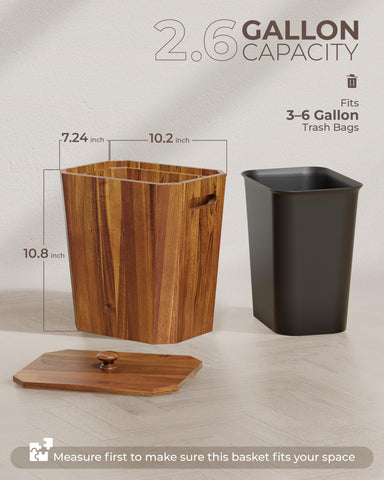 BLUEWEST acacia wastebasket under-counter friendly design for tight spaces