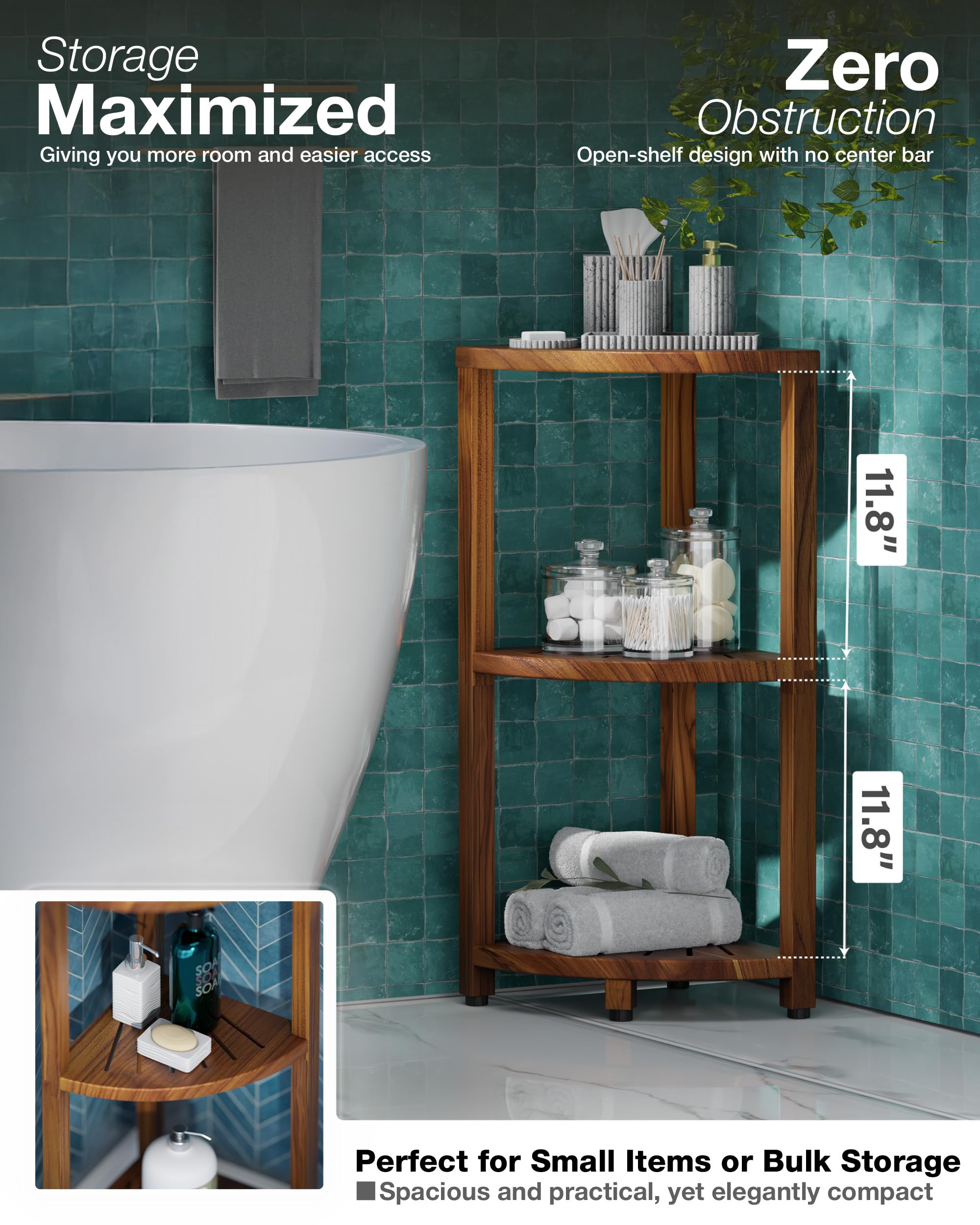 BLUEWEST acacia wood construction adds warmth and durability for moist bathrooms