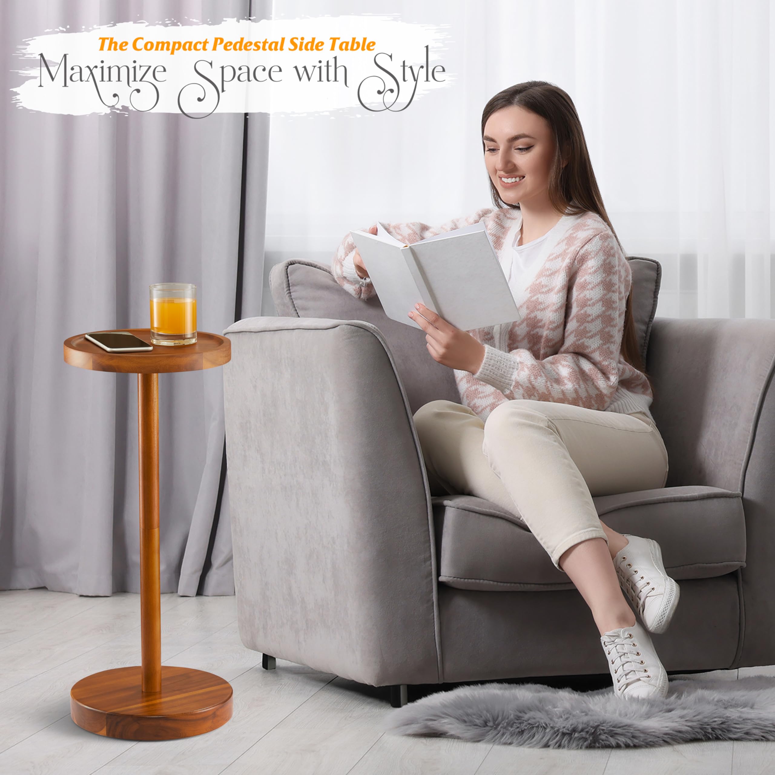 BLUEWEST 9.4-inch round top ideal for coffee, books, and cups.
