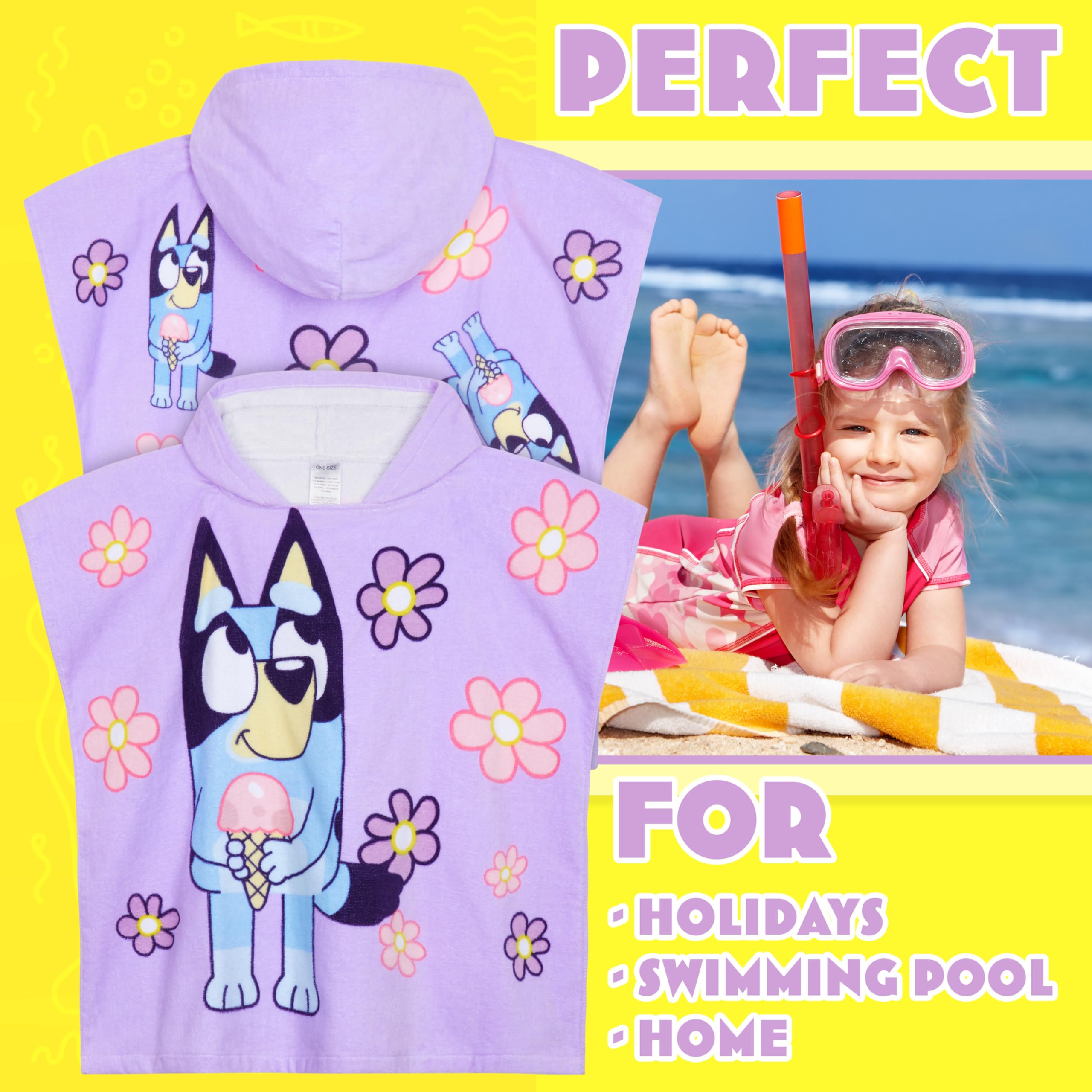 Bluey changing robe keeps kids warm and comfy after bath or shower.
