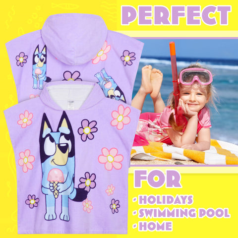 Bluey changing robe keeps kids warm and comfy after bath or shower.