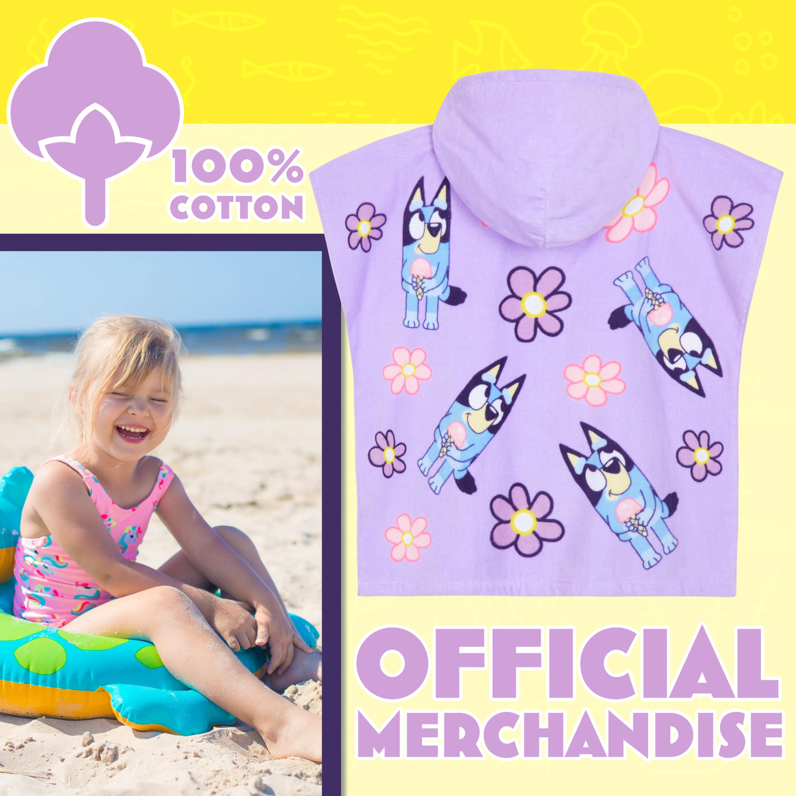Bluey soft cotton towel helps quick drying during beach days.