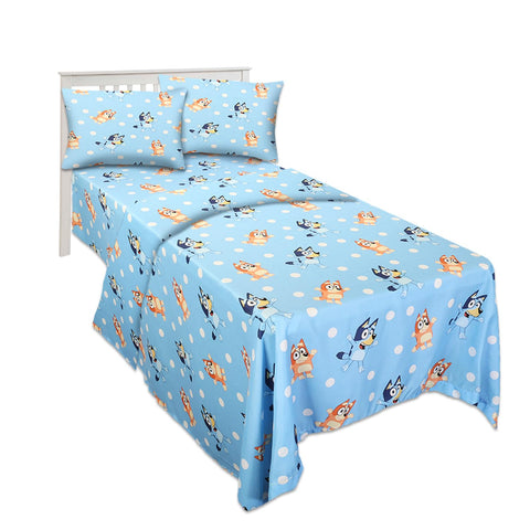 Bluey bedding fabric close-up reveals soft microfiber for comfy nights.