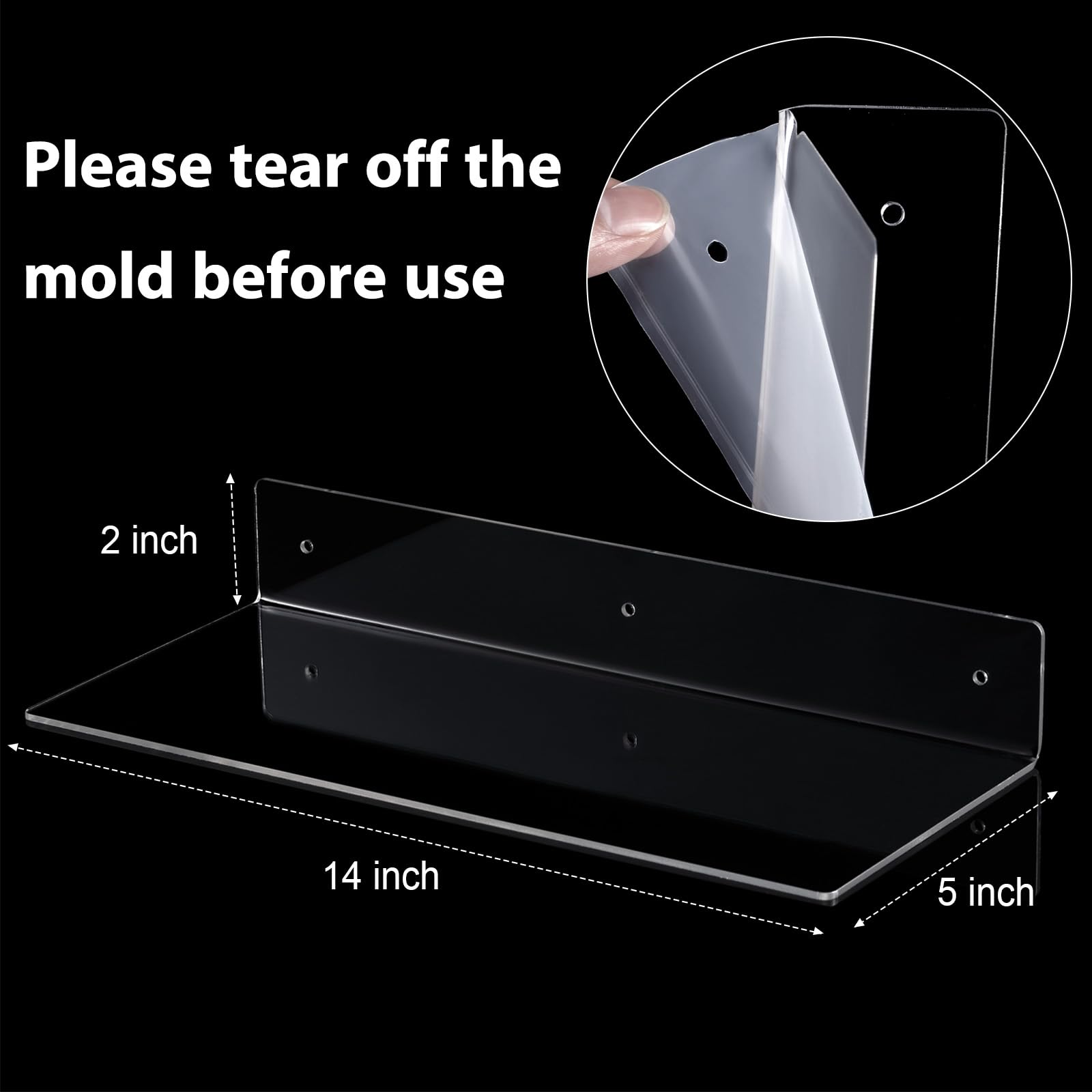 Blulu acrylic floating shelf shows photos for a tidy wall