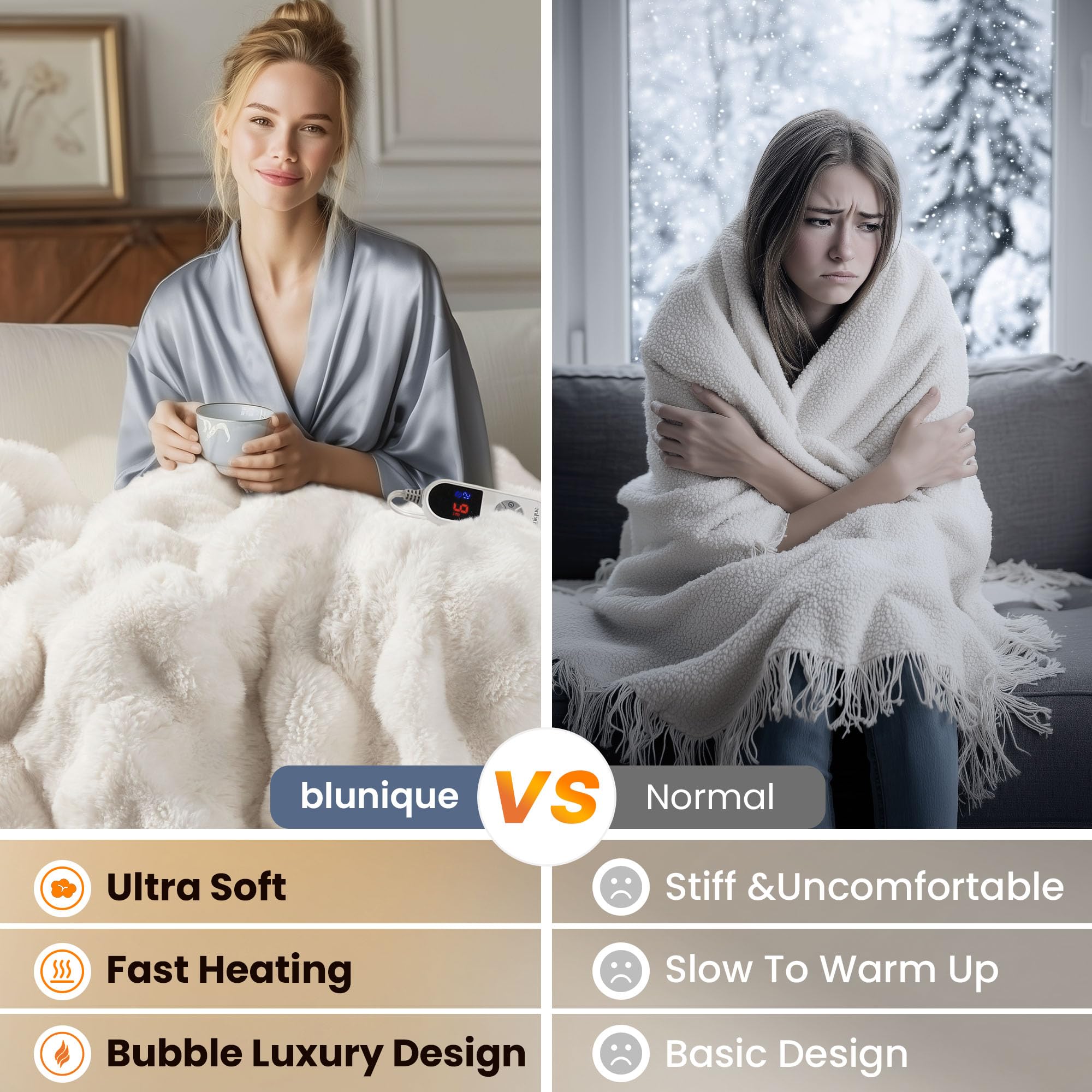 Blunique heated blanket six heat settings for personalized warmth