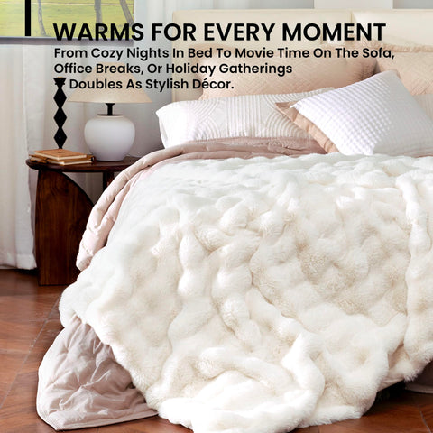 Blunique heated blanket faux rabbit fur texture for luxurious warmth