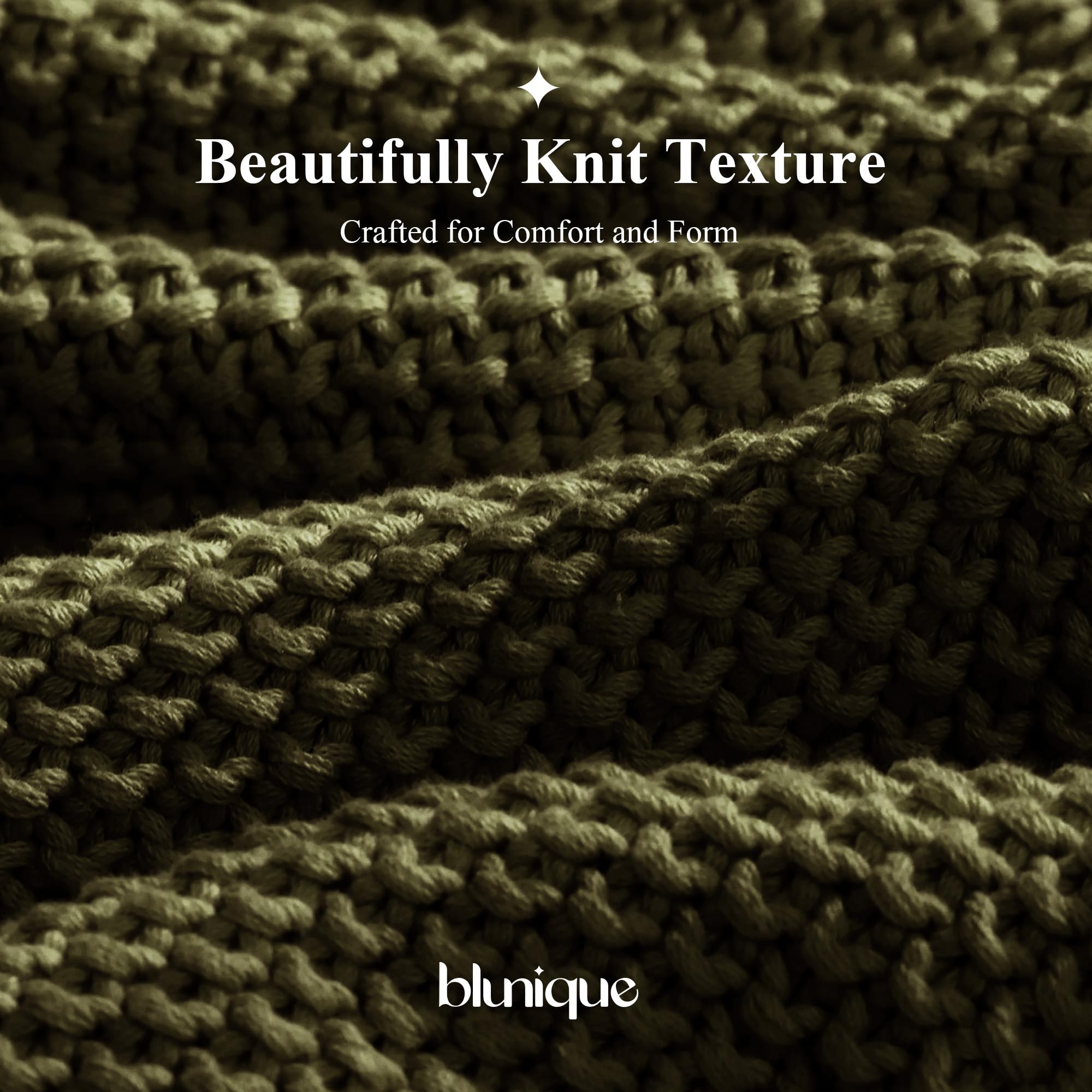 blunique soft breathable knit throw shown as lightweight year-round layer
