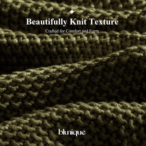 blunique soft breathable knit throw shown as lightweight year-round layer