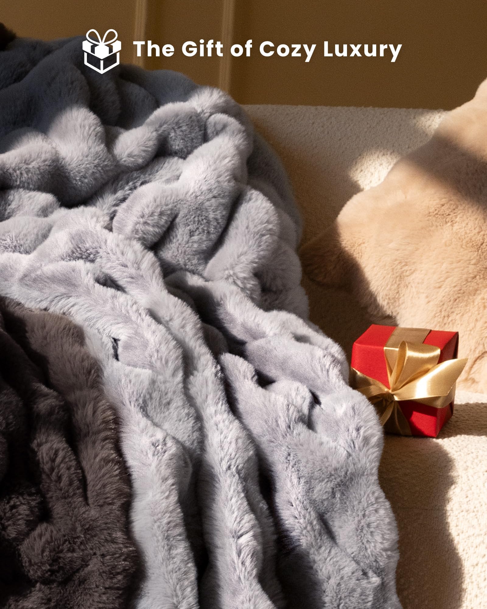blunique Ultra Soft Cozy Faux Fur Throw backside crystal plush for silky comfort.