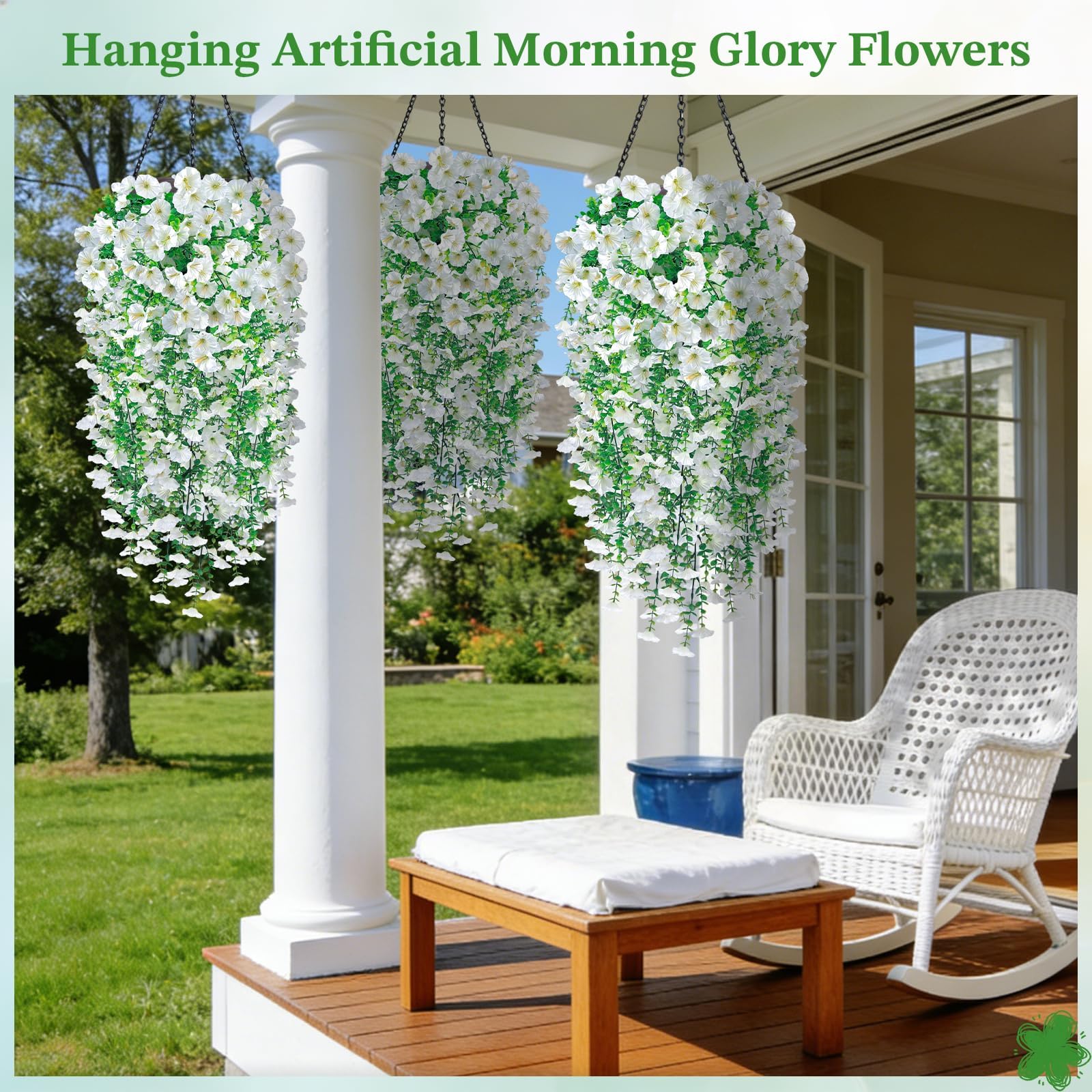 Blurap hanging blooms offer fade-resistant color with easy maintenance.