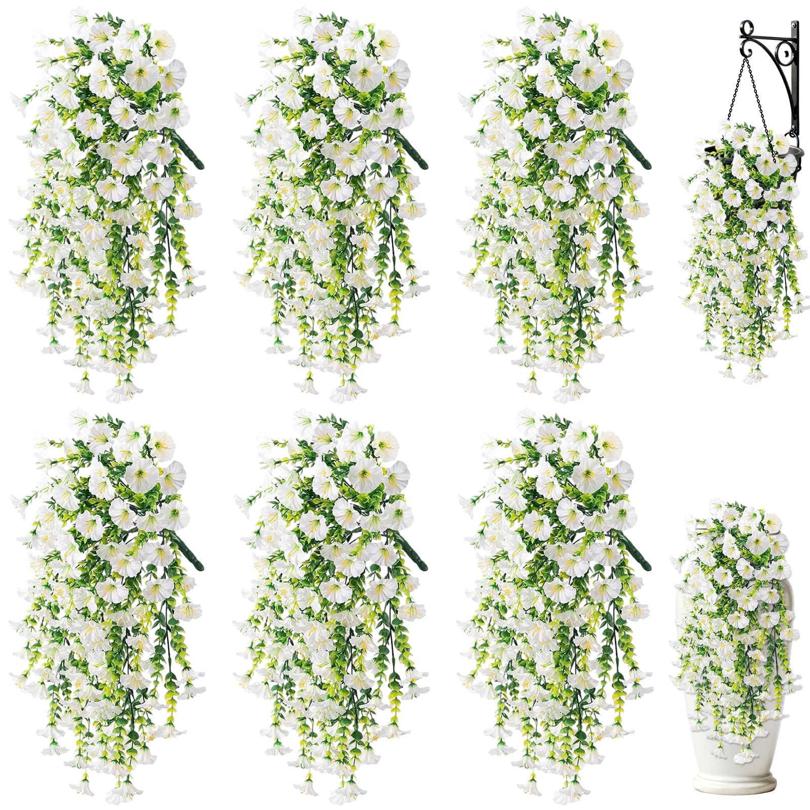 Blurap artificial morning glory hanging basket image showcases enduring outdoor color.