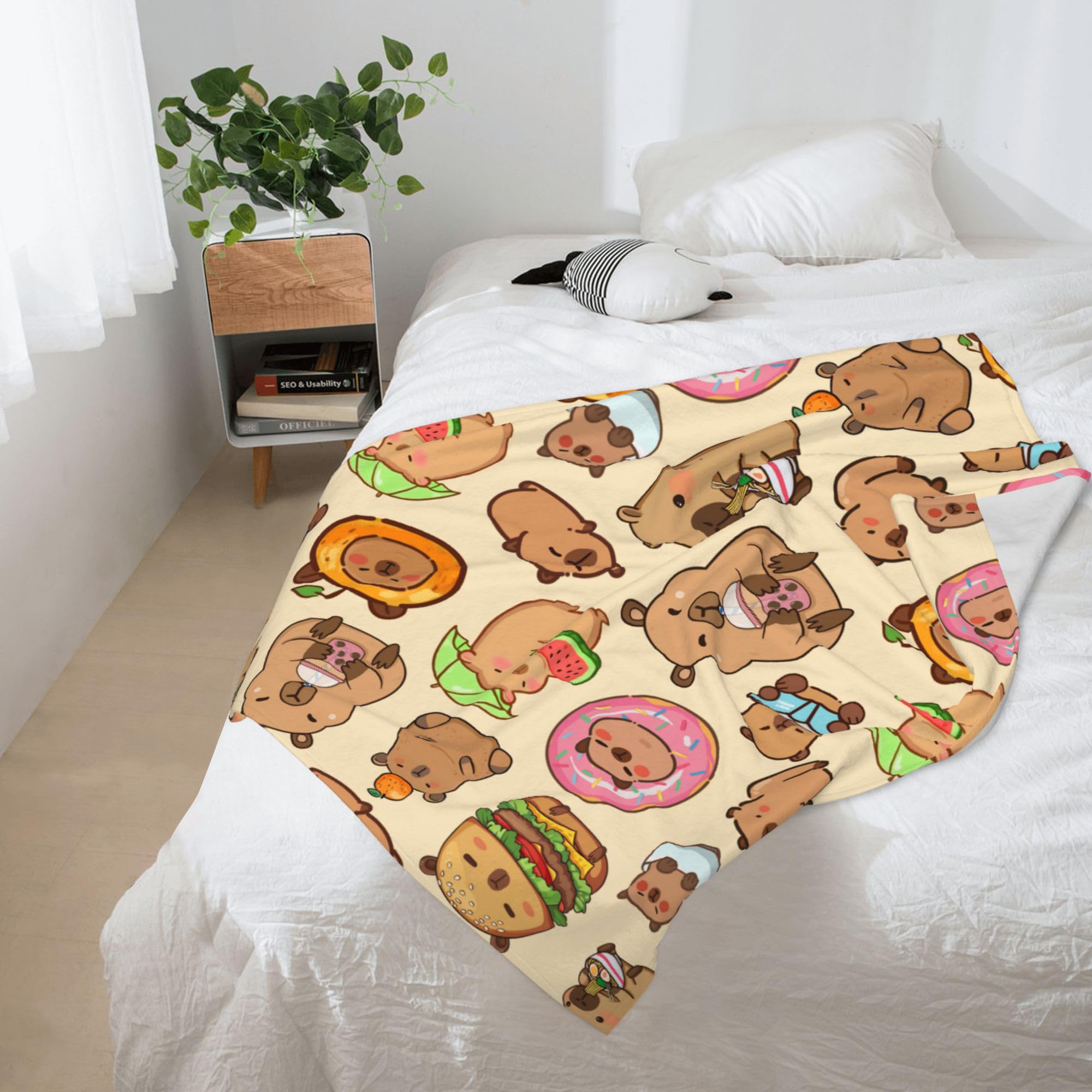 Bmaows Capybara Gifts Blanket kid-use scene emphasizes playful design for cozy snuggles.