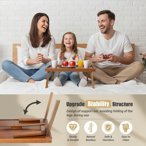 Bmboryxa bamboo bed tray with foldable legs for compact storage.