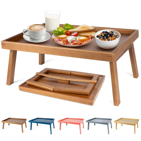 Bmboryxa bamboo bed tray with support bar keeps meals steady on bed.