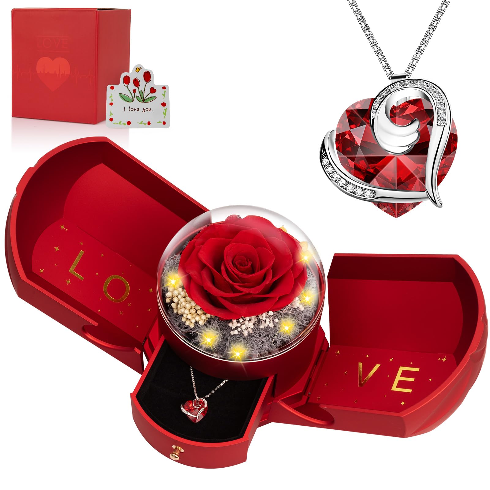 BNWXOY preserved rose necklace with pulsating heart pendant for romantic gifting