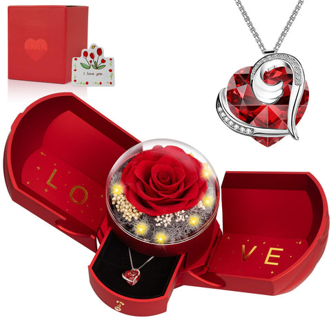 BNWXOY preserved rose necklace with pulsating heart pendant for romantic gifting
