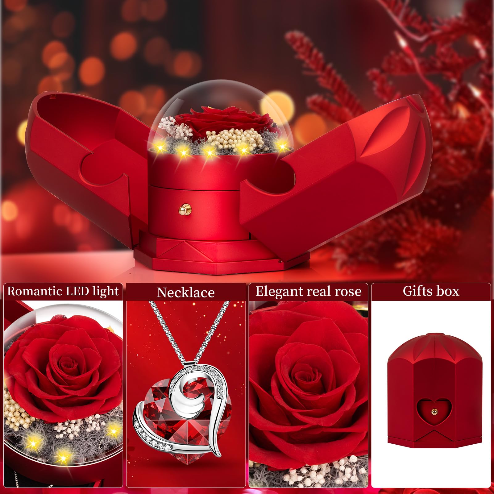 BNWXOY preserved rose palace box with lighting enhances display