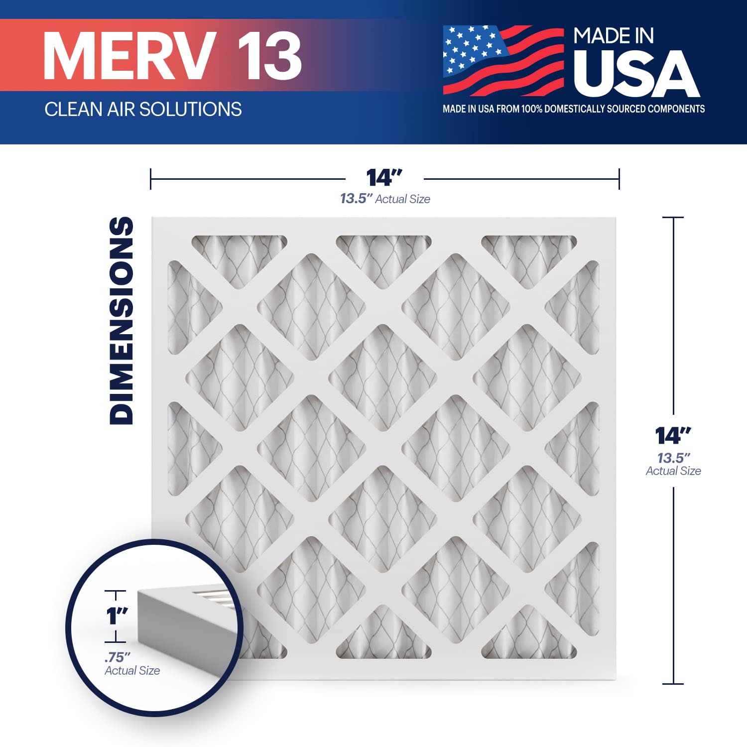 BNX TruFilter 14x14x1 frame detail with sturdy one-piece construction