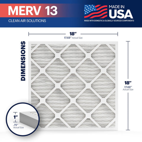 BNX TruFilter 18x18x1 product label highlighting MERV 13 and Made in USA