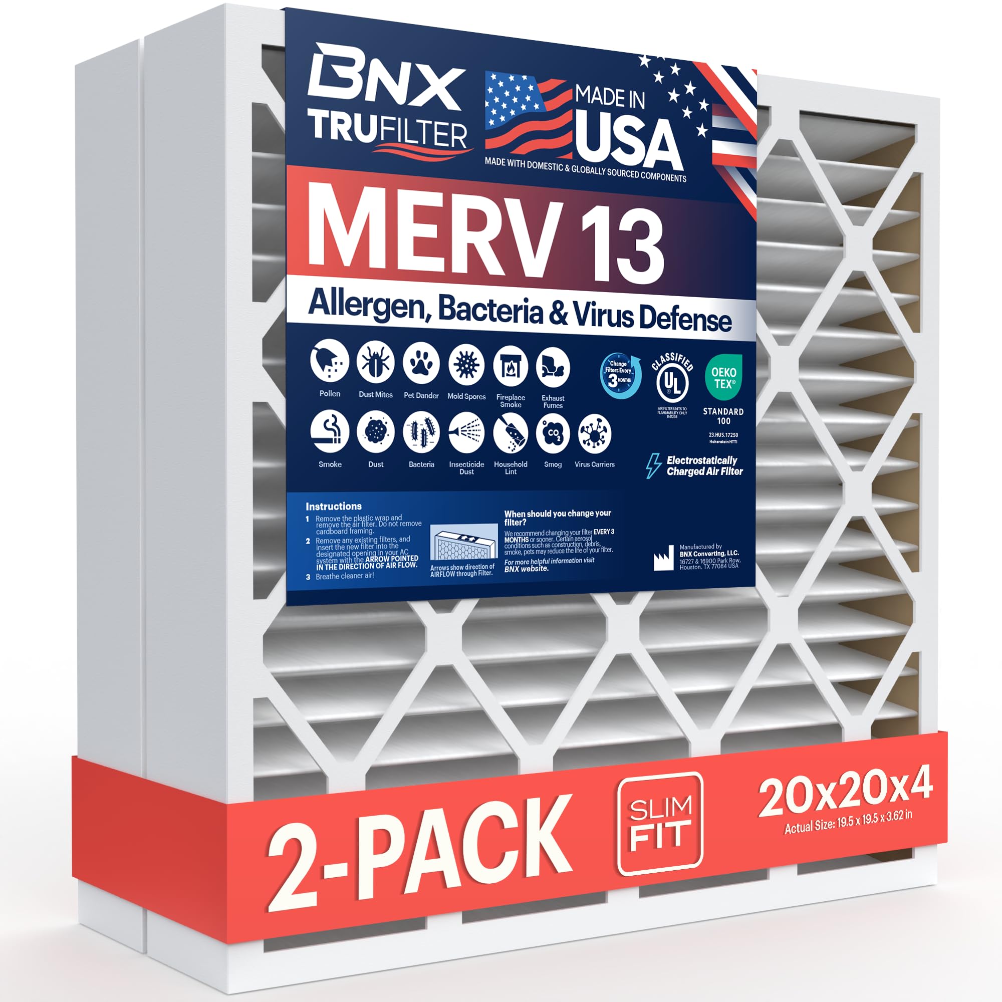 BNX TruFilter 20x20x4 filter demonstrates compact size for efficient HVAC replacement