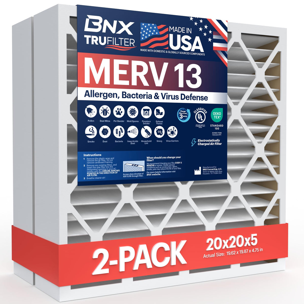 BNX TruFilter 20x20x5 package image for easy replacement in HVAC systems.