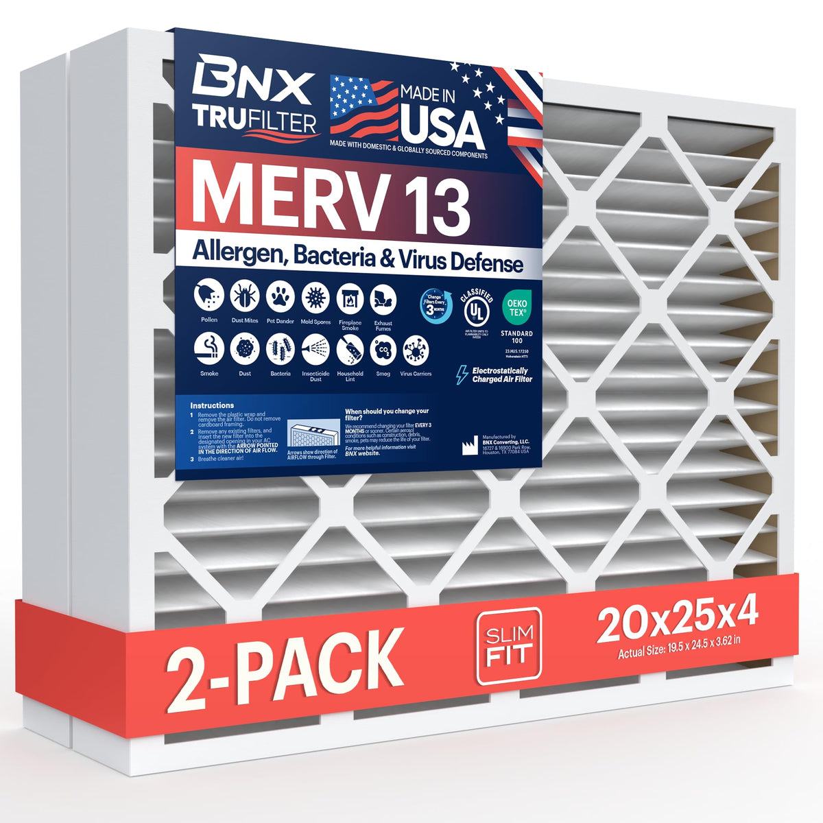 BNX TruFilter 20x25x4 front view for easy installation and reliable filtration.