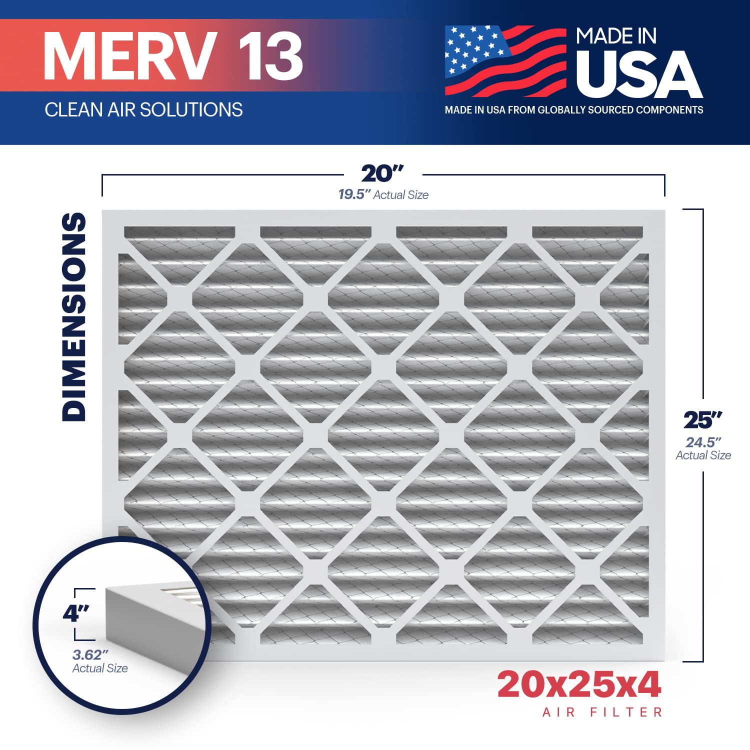BNX TruFilter 20x25x4 side view showing compact profile for tight HVAC spaces.