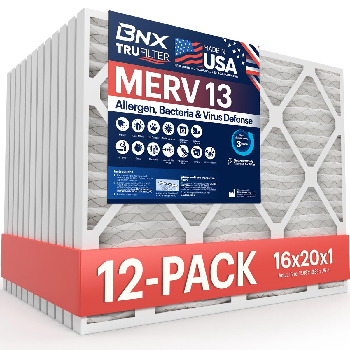BNX TruFilter front view with 16x20x1 frame for easy replacement.