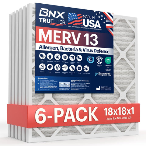 BNX TruFilter front view, 18x18x1 filter designed for HVAC airflow improvement