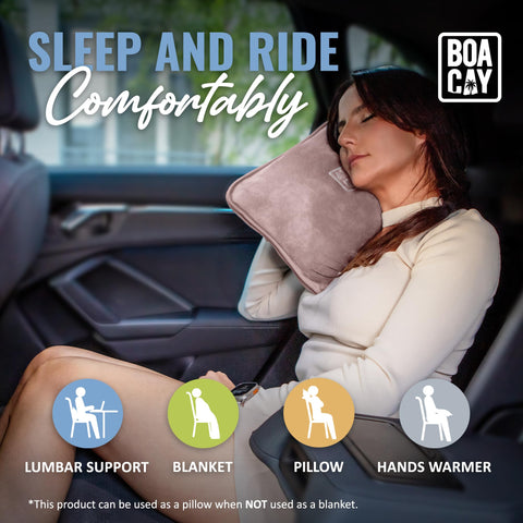 BOACAY foldable travel blanket showing compact packing size