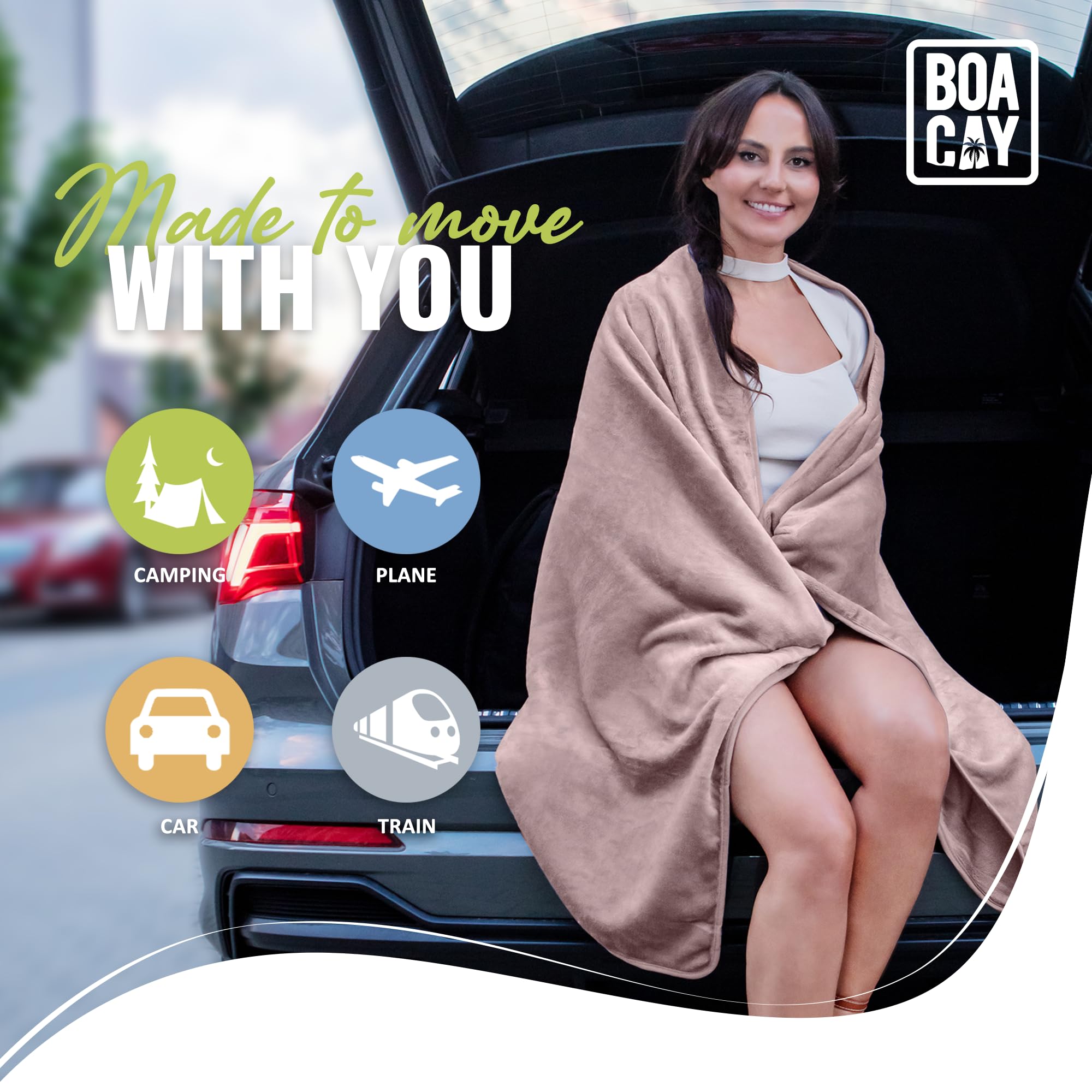 BOACAY lifestyle image highlighting travel-friendly design with luggage