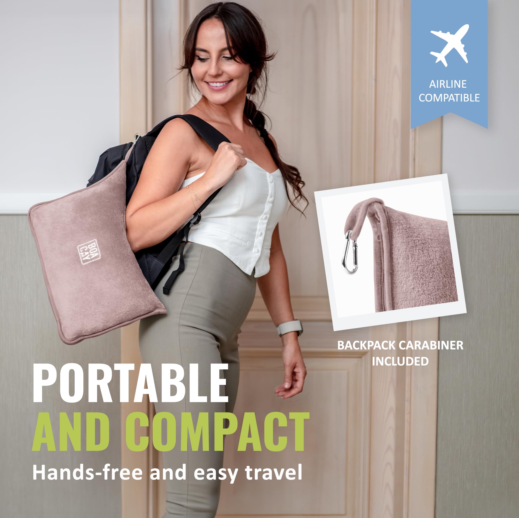 BOACAY travel blanket with luggage sleeve and clip for hands-free travel