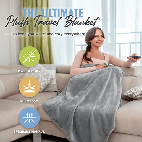 BOACAY 2-in-1 blanket and pillow used as a compact travel pillow.