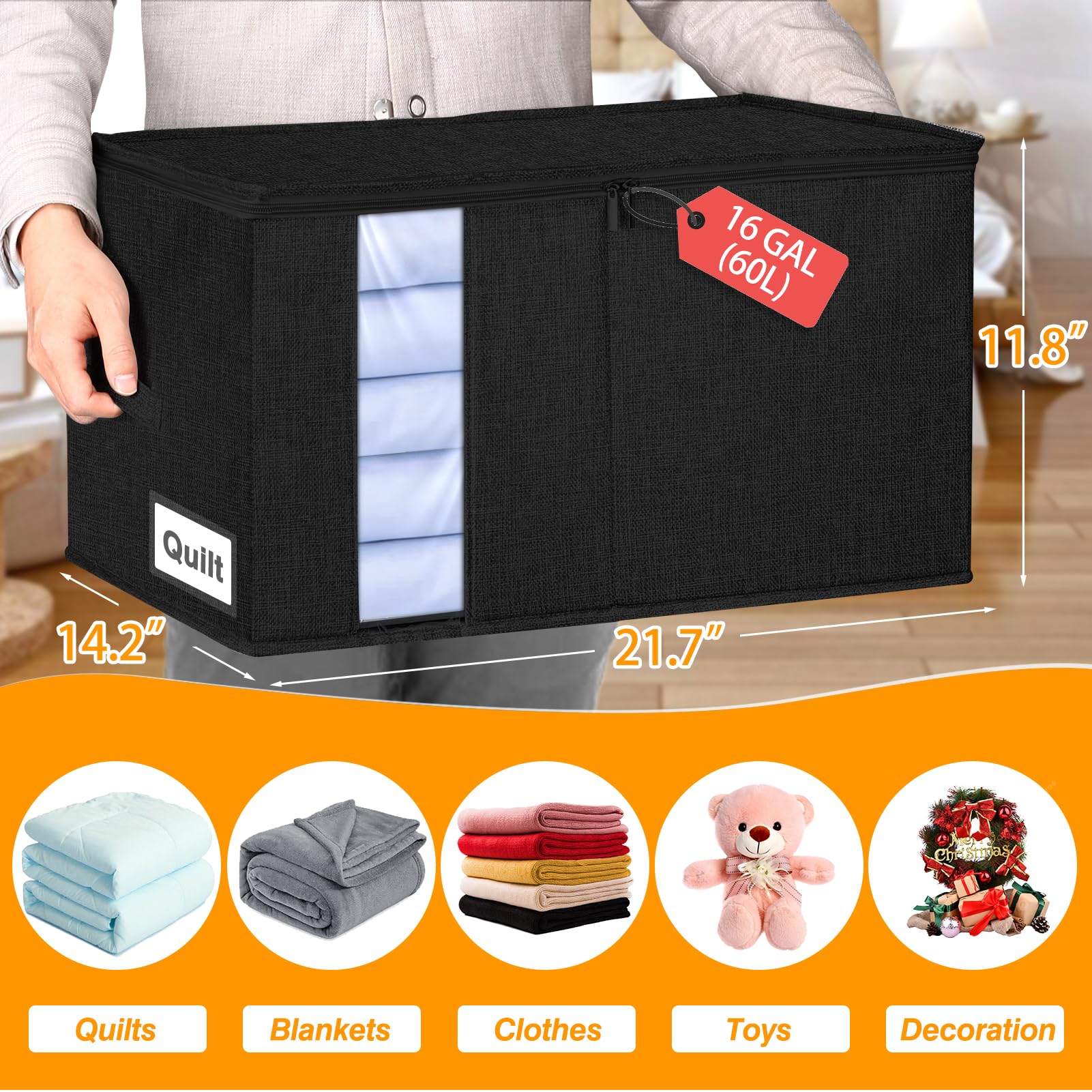 boailydi 60L comforter storage bag side view highlighting sturdy structure
