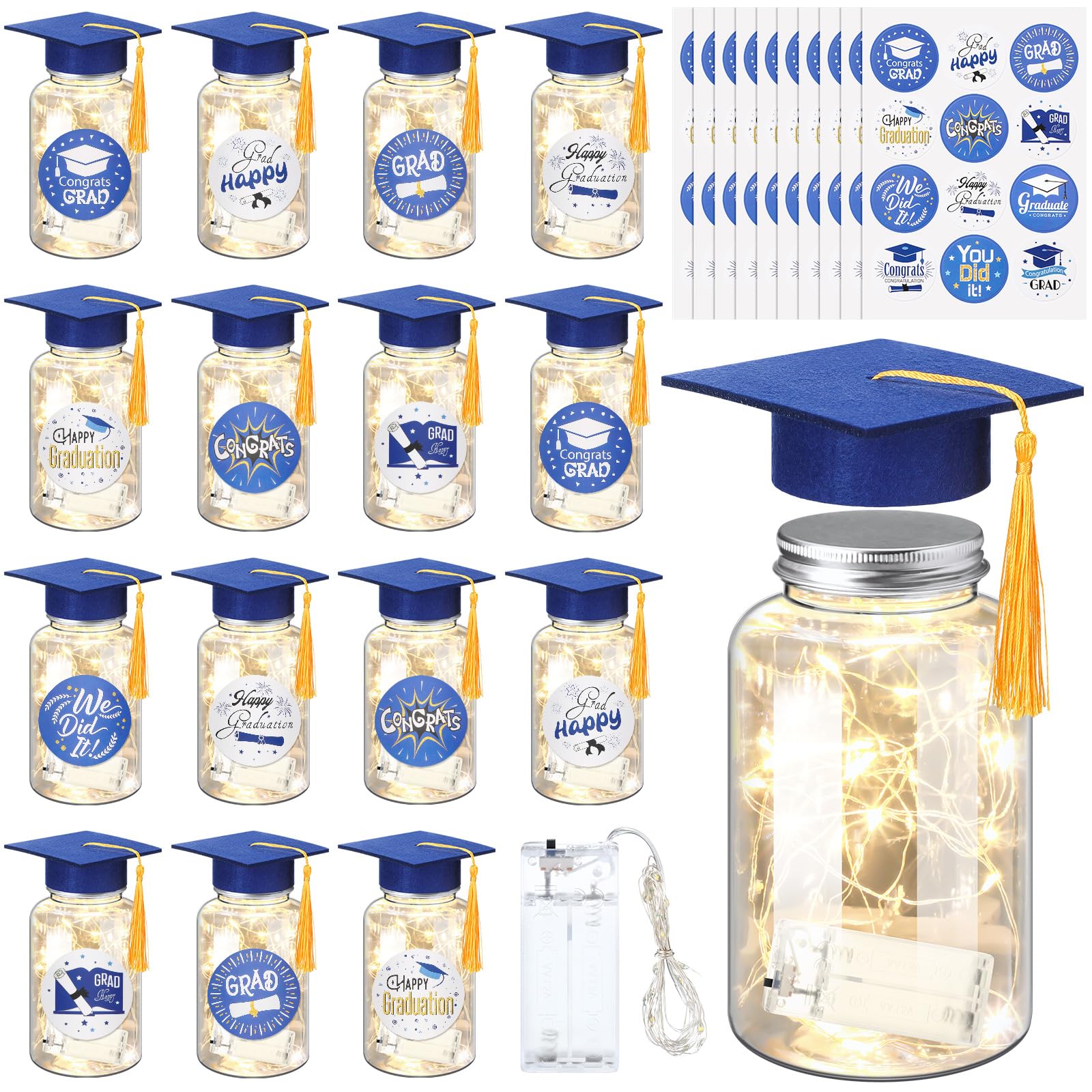 Boao graduation jar with LED light glow enhances table decor for celebration.